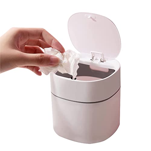 Mini Poubelle de Bureau-Poubelle de Bureau créative en plastique Poubelle de Table avec Couvercle à Bouton-Petite Poubelle de Bureau à Domicile pour bureau,salle de bain,chambre cuisine table-2L Cover
