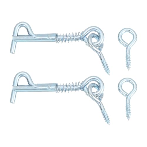uxcell 2Pcs 2" Cabin Hook Eye Latch, Zinc-Plated Carbon Steel Spring Hook and Eye Safety Latch Wire Gate Hook and Eye Latch for Wood Window Door Hook, Blue White