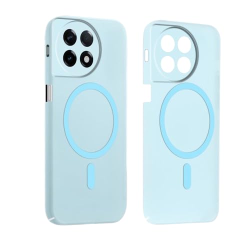 Image of Magnetic Transparent Mobile Cover for oneplus 11R Wireless Charging Compatible Shockproof Case with Slim Matte Back, Anti Yellow Hard Pc Protective Back Cover [ Blue]