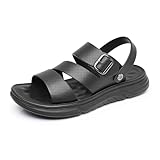 Finishing & Sewing Sandalias cómodas de cuero para hombre, correa de hebilla ajustable, marrón, suela de plataforma acolchada, Negro -, 44 EU