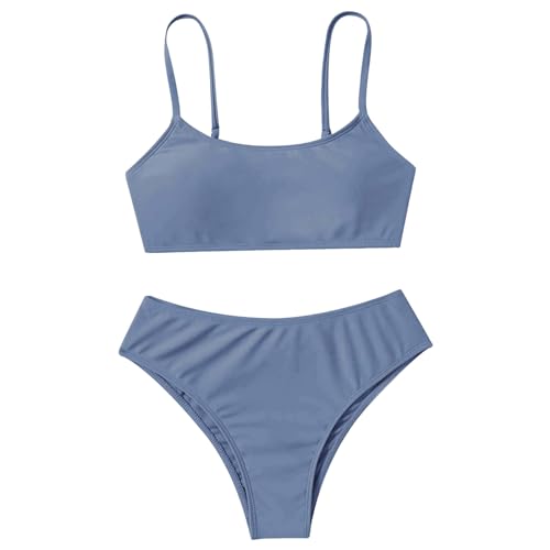 2026 - Conjunto de bikini de cintura alta para niña de 2 piezas, traje de baño deportivo de cintura alta, traje de baño bikini 140, marine, 13-14 años