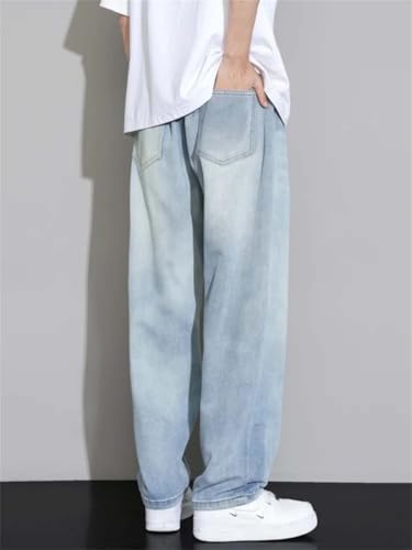 Hndudnff Men's Summer Loose Straight Wide-Leg Jeans Casual Washed Denim Long Pants3