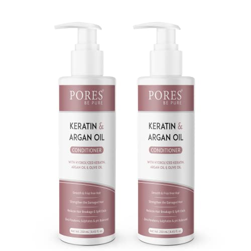 Image of PORES Be Pure Hair Conditioner with Hydrolyzed Keratin, Argan & Olive Oil | Nourishing Conditioner for Dry, Frizzy, Damaged Hair | Hair Smoothening & Strengthening Formula for Men & Women | Paraben & Sulfate Free - ( 250 ml X 2 )