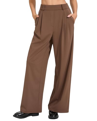 MOOSLOVER Women Casual Wide Leg Dress Pants Stretch Pull On High Waist Loose Fit Trousers with Pockets