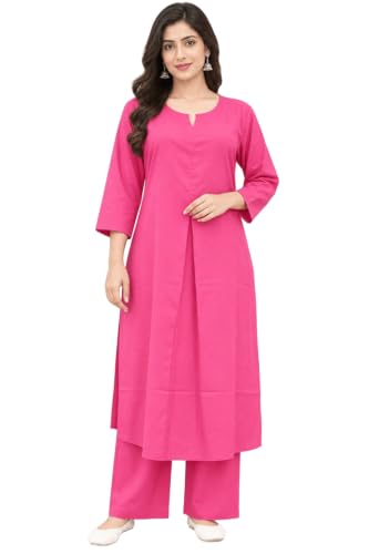Image of idaLia Rayon Solid Straight Brown Kurta Set for Women with Palazzo 3 /4 Sleeve, Round V Neck Designer Kurta with Palazzo Pant Set