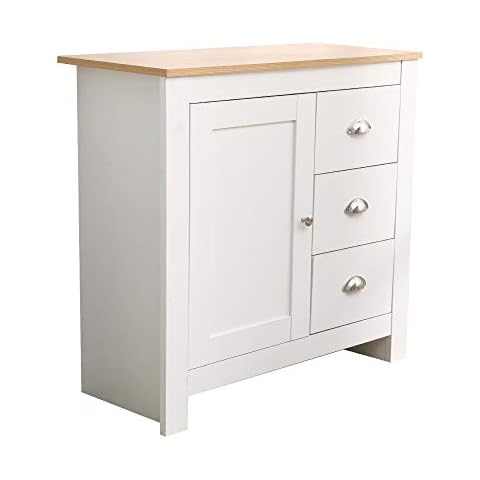 Kingwudo Modern White Sideboard Wooden Cabinet Storage Cupboard with 1 Door and 3 Drawers,79x35x81cm Cover