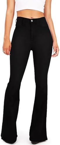 KDF Flare Jeans for Women High Waisted Bell Bottom Jeans for Women Slimming Wide Leg Denim Pants Black Size 14
