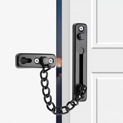 Image of DRUCILA 1Pcs Security Door Chain Lock Sturdy Door Lock Latch for Inside Door Stainless Steel Hotel Door Lock with Spring Button Door Locks for Kids Safety.(Chain Door Lock)