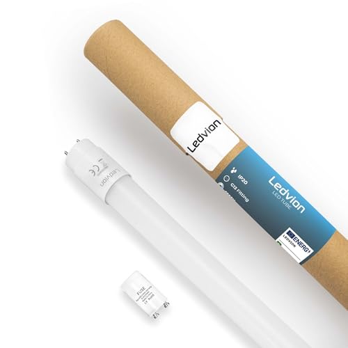 Ledvion - Tubo LED, 60CM, 7W, Neón, 6500K, 1120 Lúmenes, Luz Fría Homogénea para Techo