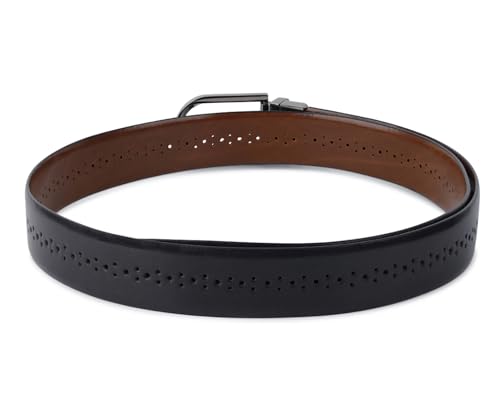 Image of LOUIS STITCH Men's Spanish Leather Reversible Belt 1.25 inch (35mm) Handcrafted Formal Waist Strap Officewear Men Gents Boys (Black /Tan) (LSBE-VB-CPBG)
