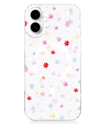 Feams for iPhone 16 Case [Compatible with Magsafe] Slim Shockproof Protective TPU Phone Cover for iPhone 16 6.1" Women Girls, Rainbow Blooms