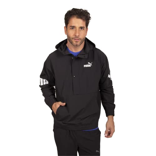 PUMA Men's Power Hooded 1/2 Zip Windbreaker, Black, M at Amazon