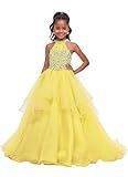 Yellow Pageant Dresses for Girls 15 Quinceanera Birthday Party Ball Gown Halter Flower Girl with Rhinestones 10