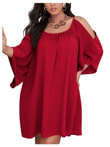 Image of SOLY HUX Women Plus Size Summer Dress Cold Shoulder Short Sleeve Casual Loose Short Dresses
