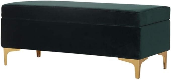 Tabouret de rangement ottoman luxueux en fer et velours vert pour une déco chic
