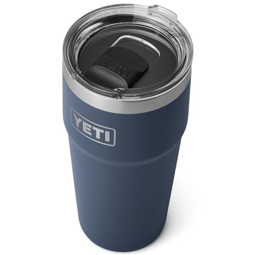 YETI Rambler 20 oz (591 ml) Stackable Cup with Removable Magslider Lid, Stainless Steel Vacuum Insulated Coffee Cup, Navy