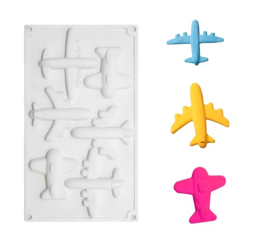 3D Airplane Chocolate Silicone Mold, Non-Stick Baking Mold Reusable Plane Aircraft Fondant Mold for Chocolate Jelly Candy Party Cupcake Topper Decorate(6-Cavity)
