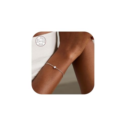 NOKMIT Solid 925 Sterling Silver Bracelets for Women, Dainty Interlocking Circles Cubic Zirconia Adjustable Chain Bracelet, Trendy Stackable Link Bracelets, Simple Cute Jewelry Gifts