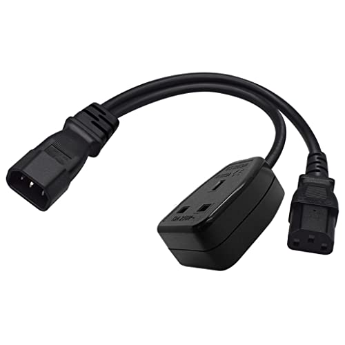 IEC320-C14 Male to IEC320-C13+UK13A Female Adapter Cord Y-splitter Power Line