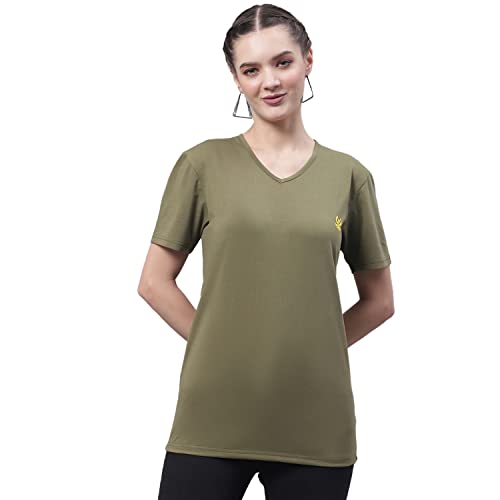 Image of Mack Jonney Women V Neck Cotton Solid Regular Fit T-Shirt-V Anthraa 001-P