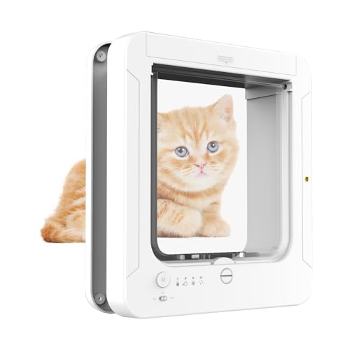 Smart Cat Door for Interior & Exterior Doors (Outer Size 11.5"x10.1"), Doggie Pet Door with 3 Collar Sensor Keys & 1 Remote Control & 4 Way Locking Cat Flap for Cats & Dogs up to 12 lbs