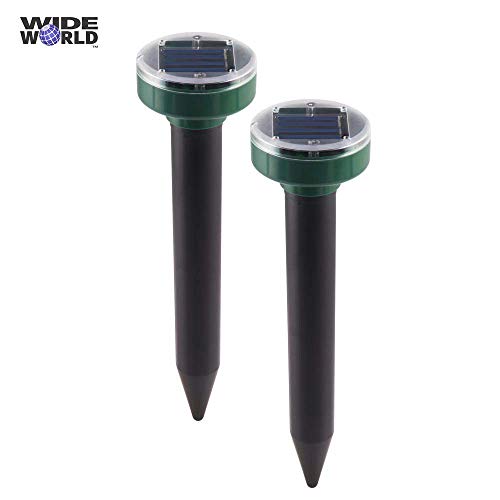 Ultrasonic Mole Repeller by Wide World - Professional Solar Powered Waterproof Outdoor Animal Repellent - Vibrasonic Pest Deterrent for Mole Mouse Rat Vole Snake - Sound Control Rodent Repeller -2Pack