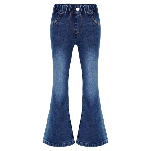 Girls Washed Denim Pants Skinny Flared Jeans Elastic Waistband Bell-Bottoms for Kids 5-16 Years