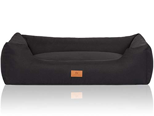 Knuffelwuff Hundebett Lotte aus Velours mit feinem Handwebcharakter XL 105 x 75cm Schwarz - abnehmbarer Bezug - waschbar - für große, mittelgroße und kleine Hunde