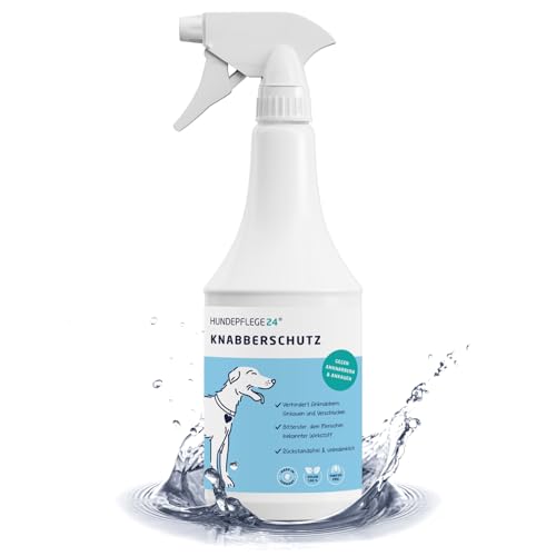 Hundepflege24 Knabberschutz Hund 1l DER BITTERSTE, DEM Menschen BEKANNTE WIRKSTOFF gegen Knabbern & Ankauen von Möbel, Kleidung, Schuhe UVM - Anti Knabber Spray & Fernhaltespray Hunde & Katzen