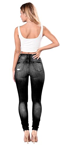 Image of Women's High Waisted Ripped Jeans for Women Butt Lift Distressed Stretch Juniors Skinny Jeans, Black J, 18