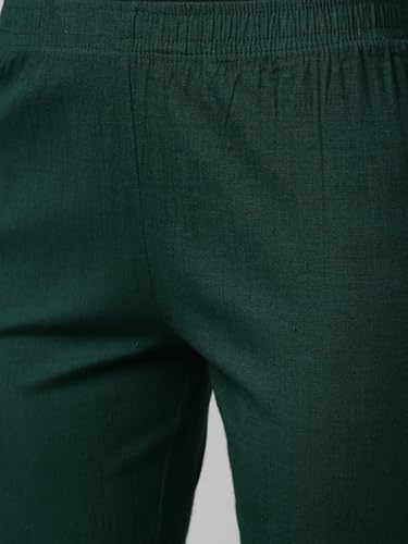 Image of MINELLI Women Solid Cigar Pants, Cotton Lycra Slub Fabric, Elasticated Waistband, Pull On Style, Regular Fit Bottom Wear for Western and Ethnic Wear