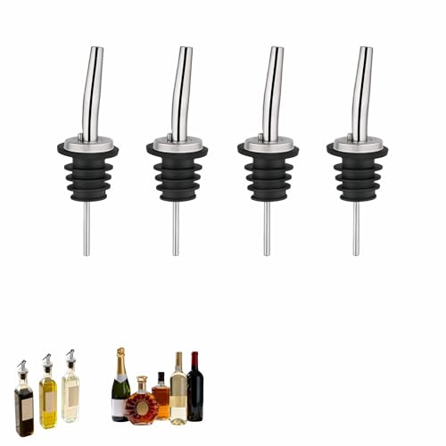 4PCS Premium Wine and Oil Pourer Set, 304 Stainless Steel Pour Spouts for Liquor & Oil - Reusable, Dishwasher Safe, Precision Flow Control, Leak-Proof Seal, Fit Most Wine & Whiskey Bottles (XS)