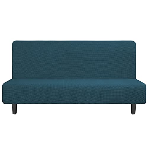 Image of Easy-Going Stretch Large Futon Slipcover Armless Futon Cover Deep Teal | Sofa Bed Furniture Protector Without Armrests with Elastic Bottom for Kids, Soft Jacquard Machine Washable