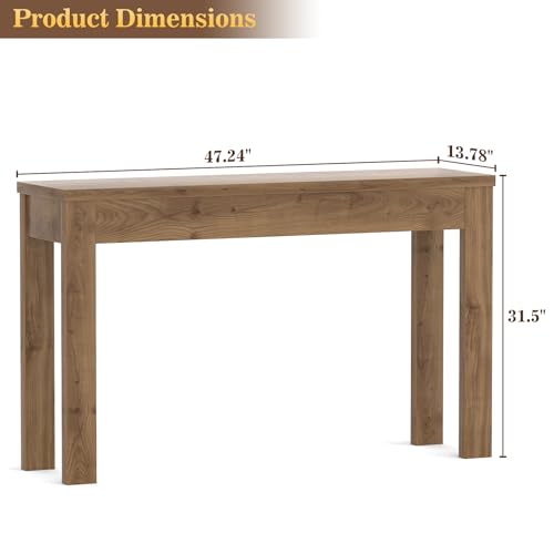 Image of Armocity Console Table, 47 inch Farmhouse Wood Entryway Table, Sofa Tables Narrow Long Behind Couch, Entry Table for Entrance, Hallway, Living Room, Brown Oak