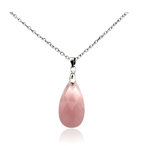 arana's® - Colgante cuarzo rosa facetado para mujer - Collar de acero inoxidable con piedra natural gota de agua - Cristales y piedras preciosas energéticas - Curación chakras sanación (Cuarzo rosa)