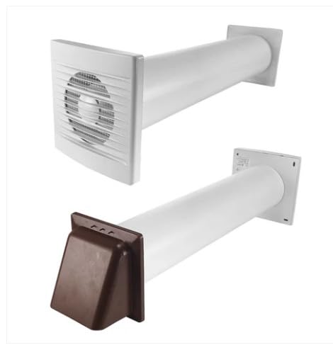 Through Wall Ventilation Kit – STYL Fan with Timer/Humidistat and Brown External Vent - Quiet Axial Fan with Timer, Humidity Sensor and Ducting Pipe