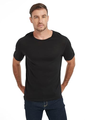 Men's Merino Wool T-Shirt Short Sleeve Athletic Tee Moisture Wicking Mens Lightweight Base Layer