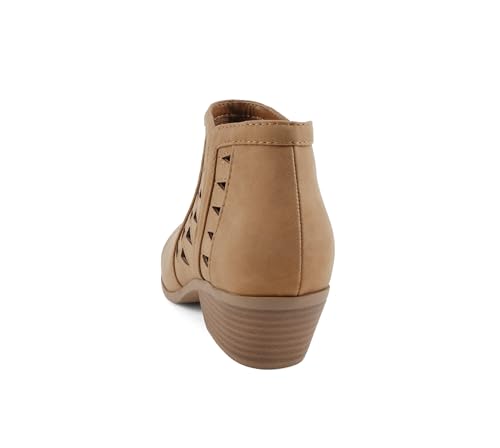 Image of Soda CHANCE Womens Perforated Cut Out Stacked Block Heel Ankle Booties (Wide Fit Available)