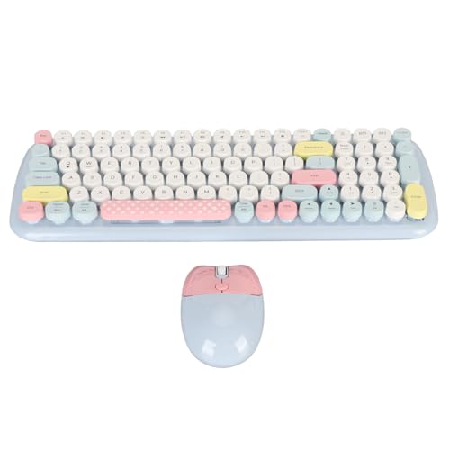 Vikye Cute Typewriter Design Wireless Keyboard Mouse, Colorful, Ergonomic, Adjustable DPI, Detachable Keycaps, Automatic Sleep Mode, 12 Multimedia Hotkeys, Wide Compatibility (Blue)