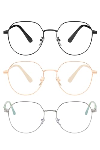 PEYEOISD 3PCS Fashion Round Reading Glasses 1.0 for Men&Women, Super Light Anti Blue Light Readers, Classic Retro Oval Eyewear