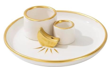 Sage Incense Burner, Incense Burner 4 in 1 Crescent, Incense Stick, Palo Santo Incense Burner, Incense Bowl, Incense Ash Collector, Incense Burner for Meditation Zen Decoration and Burning Sage