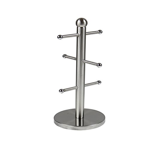 Royal Cuisine Stainless Steel Coffee Tea Mug Tree Mug Hanger Stand Tea Coffee Cup Holder with 6 Hooks Mug Holder for Counter (Silver) Kitchen Storage Rack-Kitchen Accessories