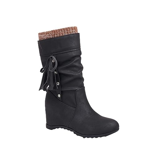 Bottes épaisses femme avec talon arrière stable et pompon élégant