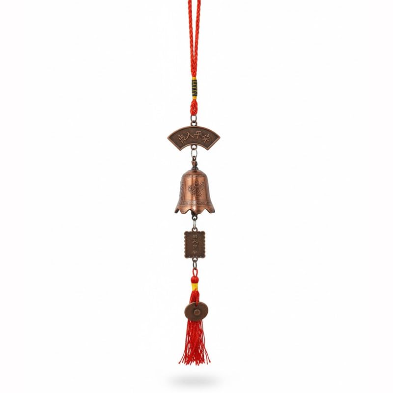 Feng Shui Tibetan Hanging Bell for Home & Office | Decorative Wall Hanging Bell with Red Tassel | Vastu & Spiritual Home Decor | Compact Metal Bell