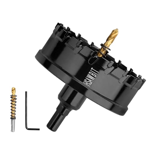 HSAWBIT 50mm Bohrer metall,TCT Hartmetall-Bohrer Schwarz für Löchern in Edelstahl,Eisen,Holz,Kunststoff