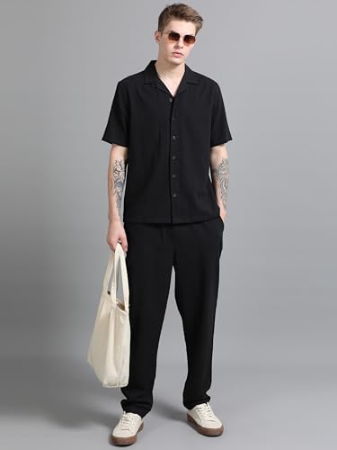 Image of StitchX Men's Airport Look Textured Seersucker Resort Cotton Shirt & Trouser Co-Ord Set S-2XL