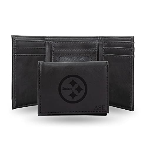 Rico Industries NFL Pittsburgh Steelers Black Personalized-Custom Laser Engraved Tri-fold Wallet - Slim Wallet