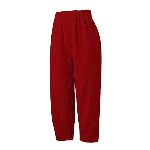 Men's Casual Linen Solid Color Pants, Summer Beach Cotton Breathable Lightweight Pants Loose Fit Drawstring with Pockets3