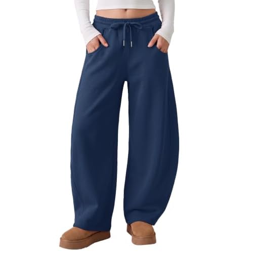 LOMON Women Fleece Lined Barrel Leg Sweatpants Casual Relaxed Fit Bottoms