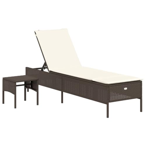 vidaXL Chaise Longue avec Table et Coussin Marron résine tressée, transat, lit de Repos de...